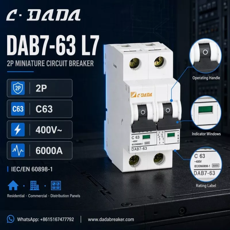 DAB7-63 L7 2P MCB - Бөлүштүрүү панелдери үчүн ачык, компакт коргоо